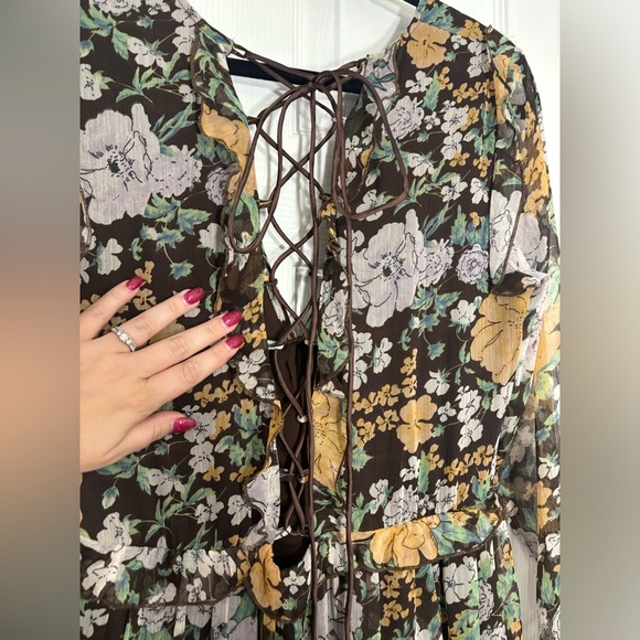 ASOS (Maternity) Green and Brown Floral Lace Up Dress - Picture 3 of 7